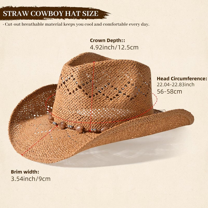 Willheoy Straw Cowboy Hat for Men Womens Straw Cowgirl Hat Summer Western Cowboy Hats with Wide Brim for Cowgirls and Cowboys - Image 5